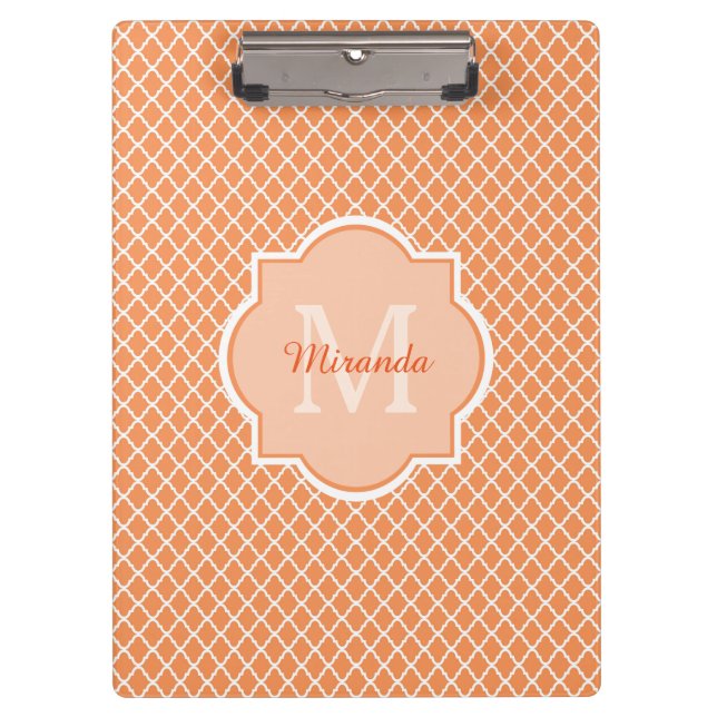 Porte-bloc Élégant Monogramme De Quatrefoil Orange Avec Nom (Devant)