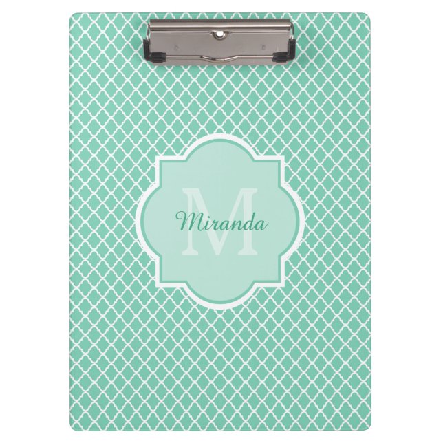 Porte-bloc Élégant Monogramme De Quatrefoil Vert Mint Avec No (Devant)