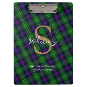 Porte-bloc Élégant Monogramme Nom du script Sutherland Tartan