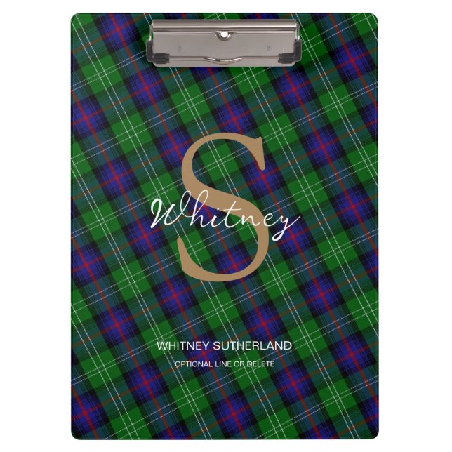 Porte-bloc Élégant Monogramme Nom du script Sutherland Tartan (Devant)