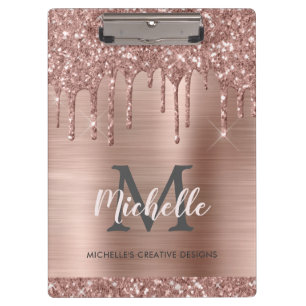 Porte-bloc Élégant Monogramme Rose Rose Gold Parties scintill