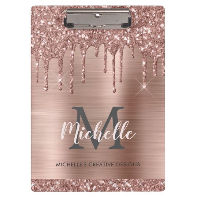 Porte-bloc Élégant Monogramme Rose Rose Gold Parties scintill (Devant)