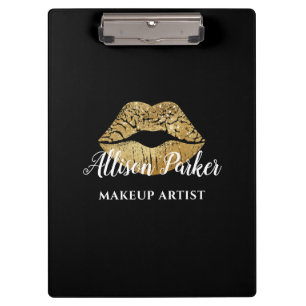 Porte-bloc Elégant Noir Gold Kiss Lips Maquillage Artiste