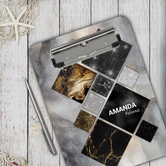 Porte-bloc Elégant noir or argent géométrique (Créateur téléchargé)