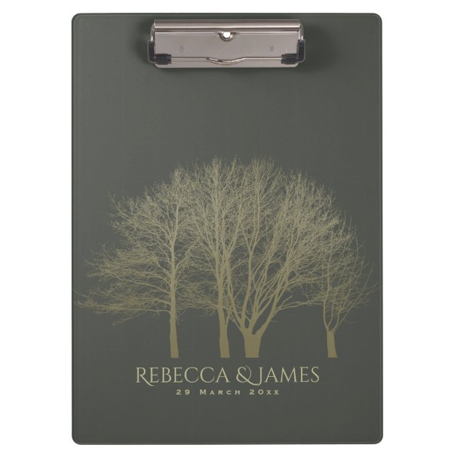 PORTE-BLOC ÉLÉGANT OR GRIS AUTOMNE ARBRES MONOGRAMME (Devant)