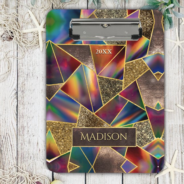 Porte-bloc Elégant or rouge holographique géométrique (Créateur téléchargé)