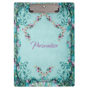 Porte-bloc élégant parchemin floral victorien sarcelle violet