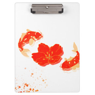 Porte-bloc Élégant Poisson Koi et Art de Fleur Rouge Style