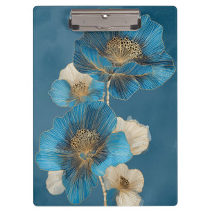 Porte-bloc Élégant Pop Art Botanique Coquelicot Ligne Or Bleu