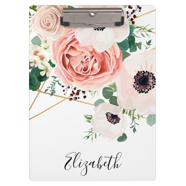 Porte-bloc Elégant rose Fleurs Florales Aquarelle Personnalis (Devant)