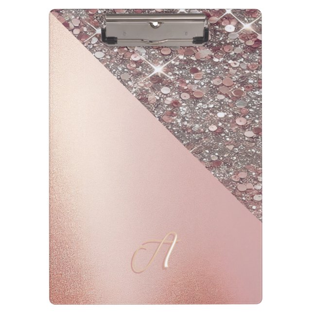 Porte-bloc Elegant Rose Gold Monogram Clipboard (Devant)