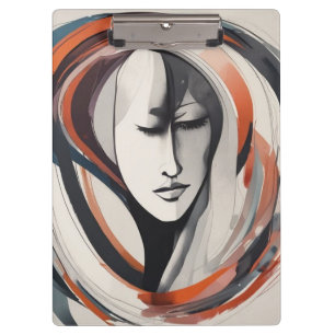 Porte-bloc Elégant visage de femme Brown Mur Bleu Art Abstrai