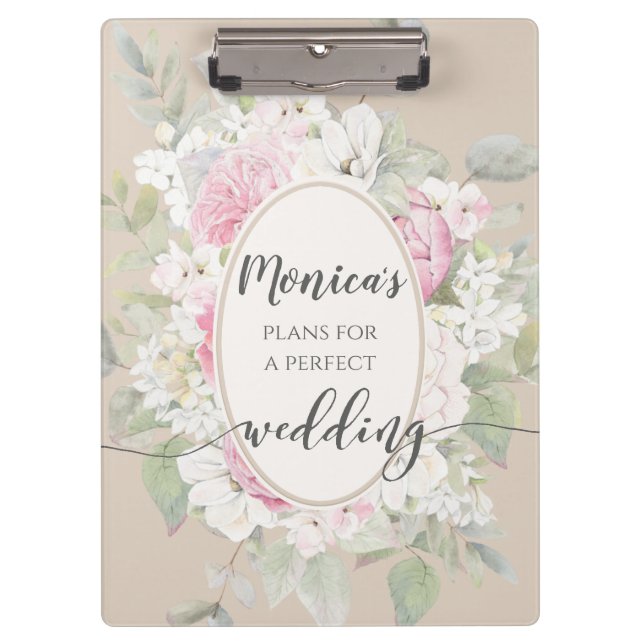 Porte-bloc Élégant Wedding planner Floral Roses & Peonies (Devant)