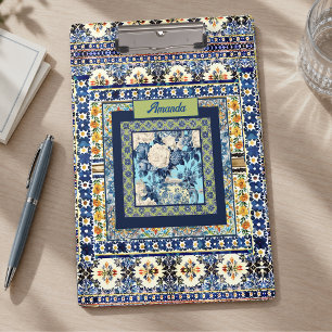 Porte-bloc Élégante note de carreau bleu floral chinoiserie m