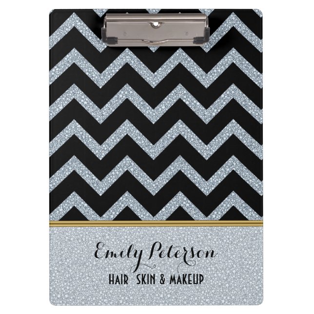 Porte-bloc Elégante Parties scintillant blanche Black Chevron (Devant)