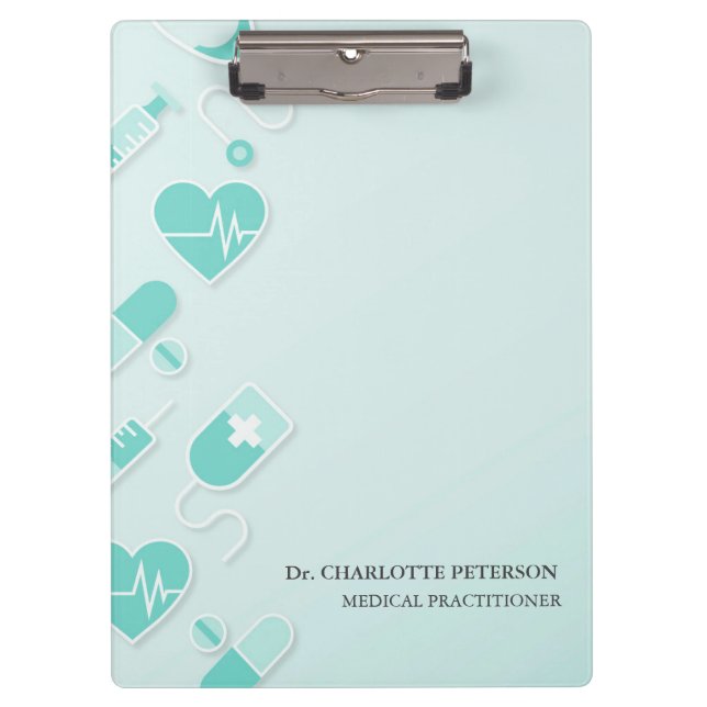 Porte-bloc Éléments Personnalisés de Médecin Bleu (Devant)