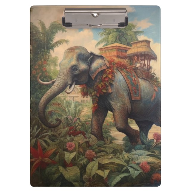Porte-bloc éléphant botanique vintage avec howdah (Devant)