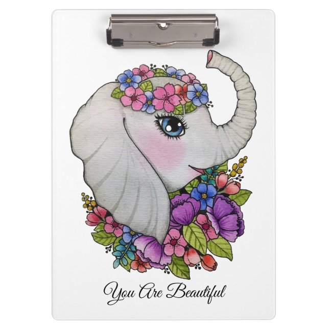 Porte-bloc Eléphant Cute Avec Fleurs Sauvages En Aquarelle (Devant)