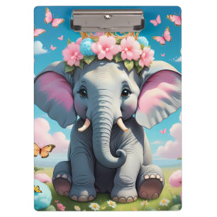 Porte-bloc Éléphant Mignon avec une couronne de fleurs