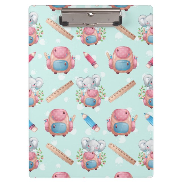 Porte-bloc Éléphant motif de rentrée scolaire (Devant)