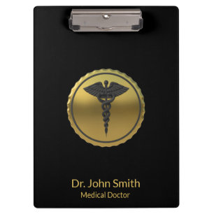 Porte-bloc Emblème de Caducée en or 3D médical professionnel