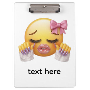 Porte-bloc Emoji Sassy et Rouge avec Nœud Rose et Ongles Long