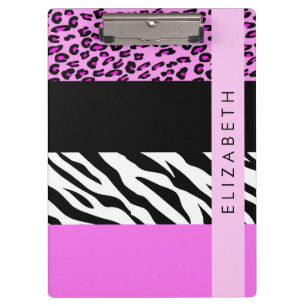 Porte-bloc Empreinte de léopard, Zebra Print, Rose, Votre nom