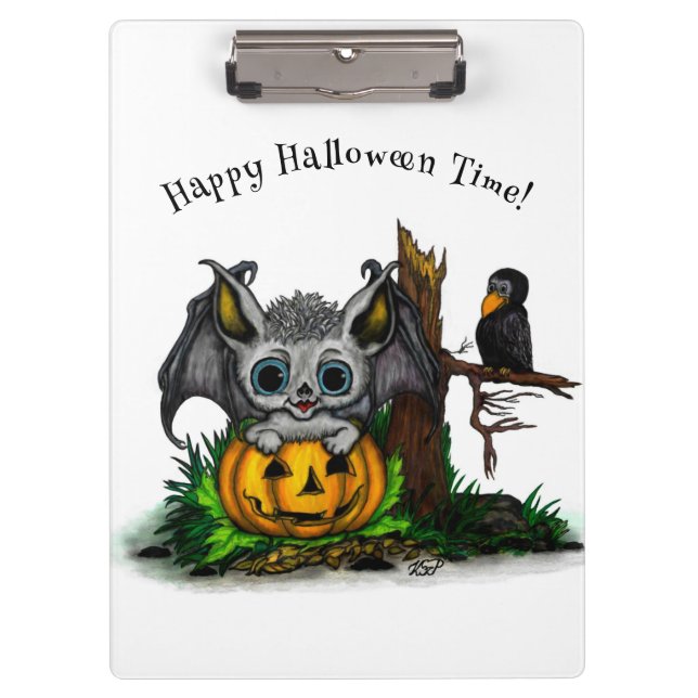 Porte-bloc En attente d'Halloween, Bat mignonne et Corbeau (Devant)