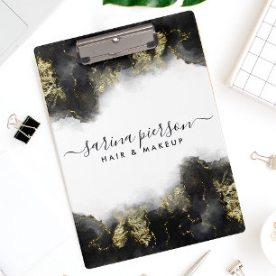 Porte-bloc Encre aquarelle liquide d'art moderne noir et or