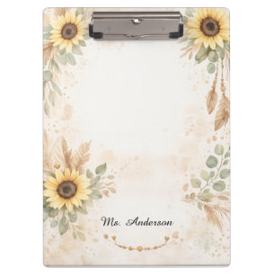 Porte-bloc enseignant fleur de tournesol bohème de