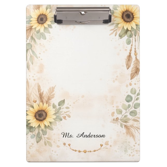 Porte-bloc enseignant fleur de tournesol bohème de (Devant)