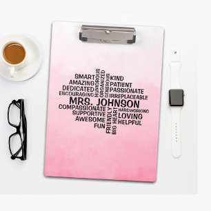 Porte-bloc Enseignant Word Cloud Pink Ombre