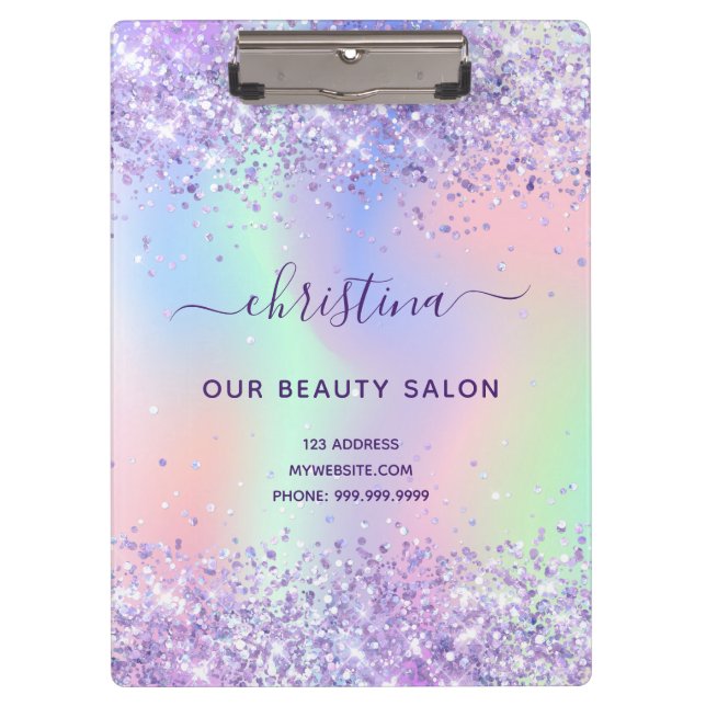 Porte-bloc Entreprise holographique rose violet (Devant)