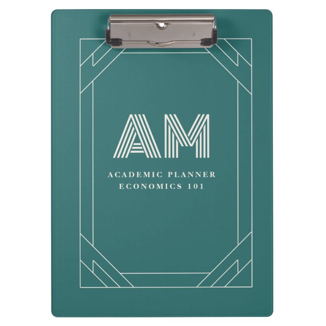 Porte-bloc Étui Moderne Alexandrite Sarcelle Monogramme Géomé (Devant)