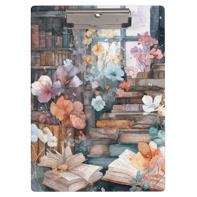 Porte-bloc fantaisiste bibliothèque pastel florale (Devant)