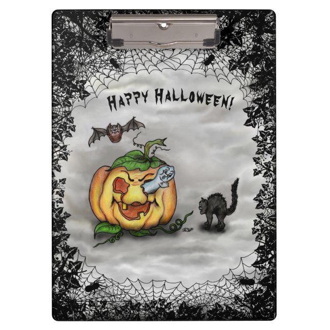 Porte-bloc Fantôme, Chat, Chat et Citrouille, Bonne Halloween (Devant)