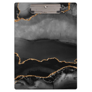 Porte-bloc Faux Gris Marbré Agate Parties scintillant dorée