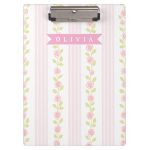 Porte-bloc Féminine rose personnalisée à fleurs rayée coquett