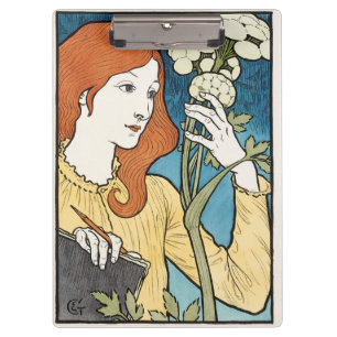 Porte-bloc Femme Art nouveau dessinant des fleurs par Eugene