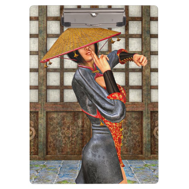 Porte-bloc Femme de combat asiatique (Devant)