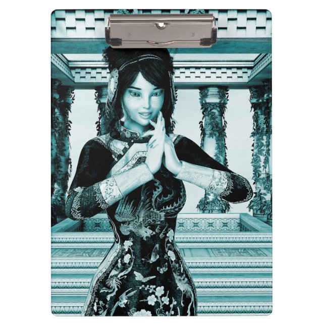 Porte-bloc Femme Royale Asiatique Portrait Bleu Art (Devant)