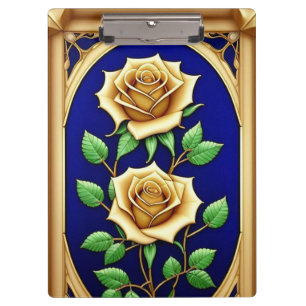 Porte-bloc Fenêtre élégante en verre coloré avec rose dorée