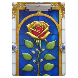 Porte-bloc Fenêtre élégante en verre coloré avec rose dorée