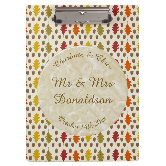 Porte-bloc Feuilles de chêne et Acorns Automne Mariage d'auto (Devant)