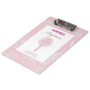 Porte-bloc Fille au baptême avec dentelle rose