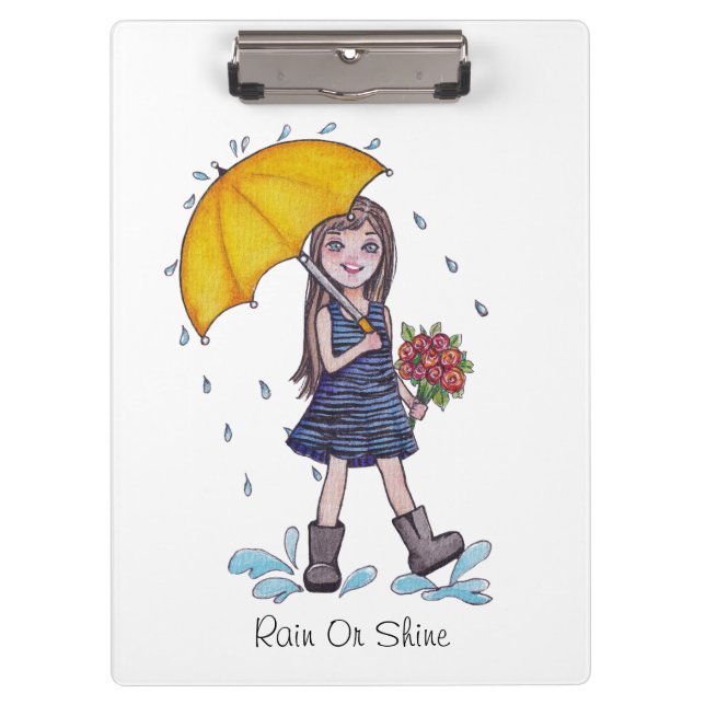 Porte-bloc Fille Avec Parapluie Jaune En Aquarelle (Devant)