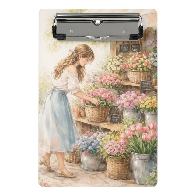 Porte-bloc Fille du marché aux fleurs à l'aquarell (Devant)