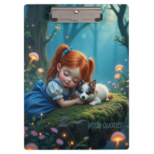 Porte-bloc Fille Magique et Chiot dans une Forêt Enchantée