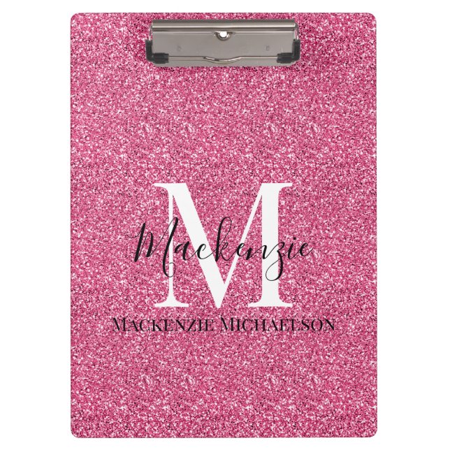 Porte-bloc Fille Parties scintillant rose Nom du monogramme (Devant)