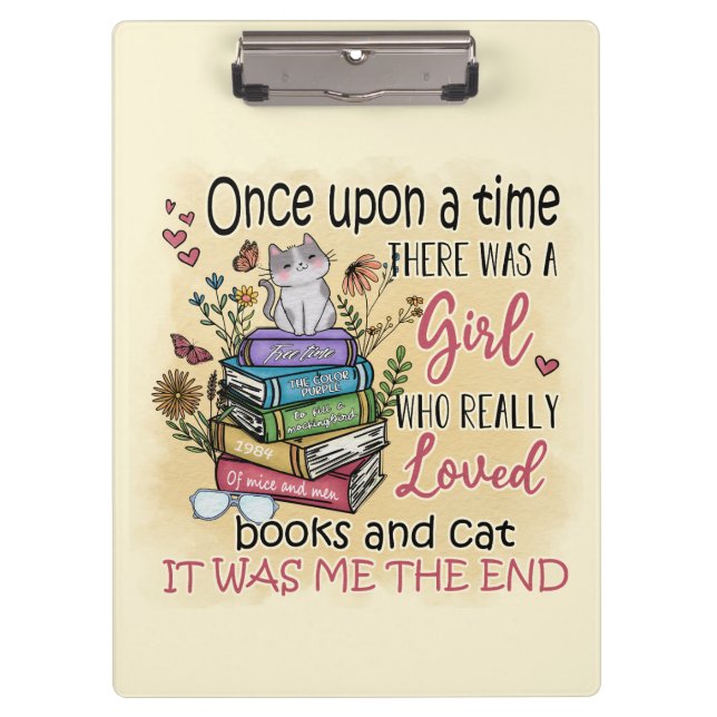 Porte-bloc Fille qui aime les livres et les chats (Devant)
